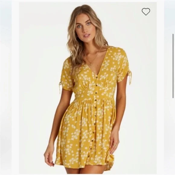 Billabong Yellow and White Floral Mini dress - Picture 2 of 11